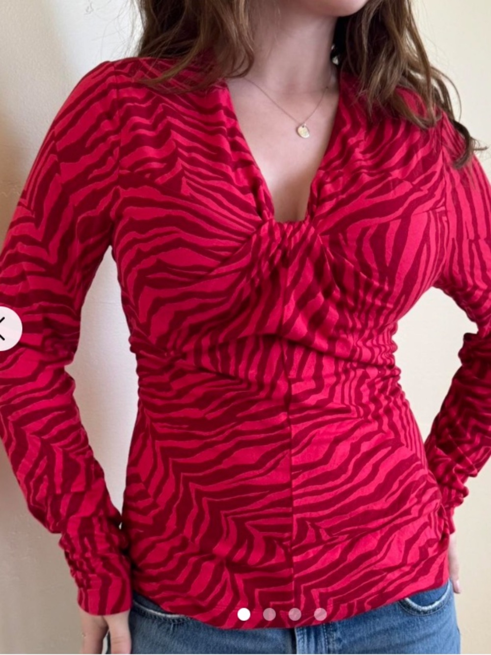 CAbi feline tee in long sleeve heavyweight fabric with front twist bustline - Picture 2 of 9